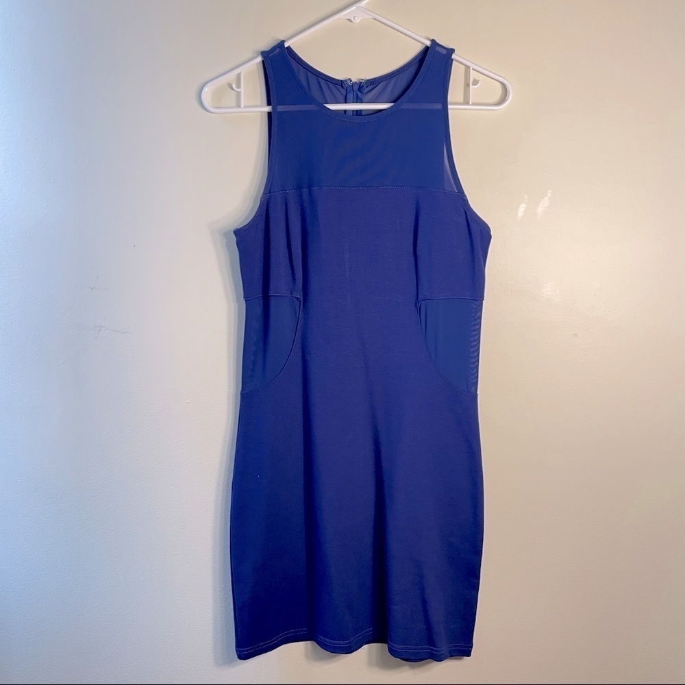 Like Mynded marquee style royal blue net cut out knee length soft dress